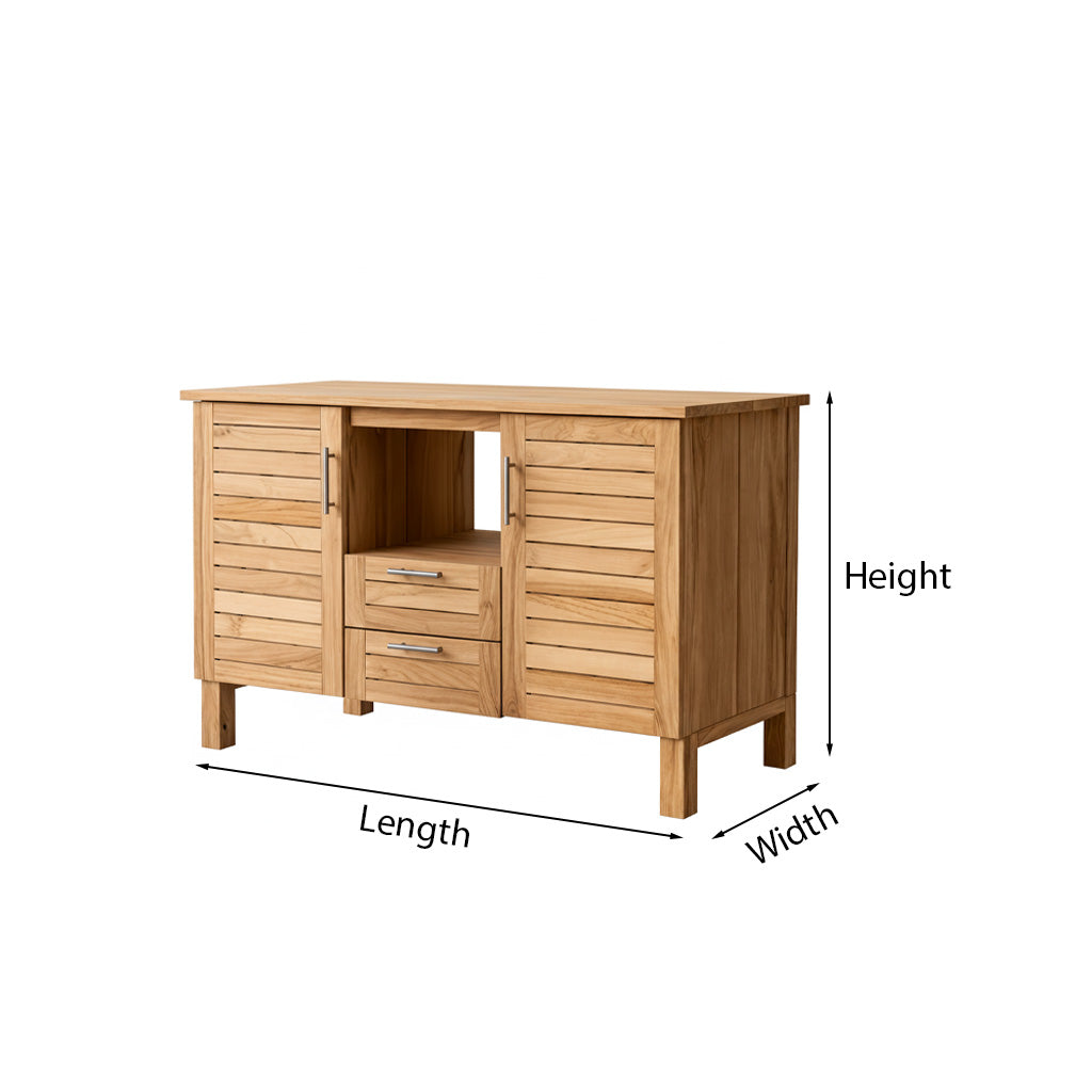 Farmhouse Natural Wood Bathroom Vanity With Slatted Cabinet Doors For Bathroom