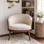 Mid-Century Natural Wood Accent Chair With Upholstered Seat For Living Room