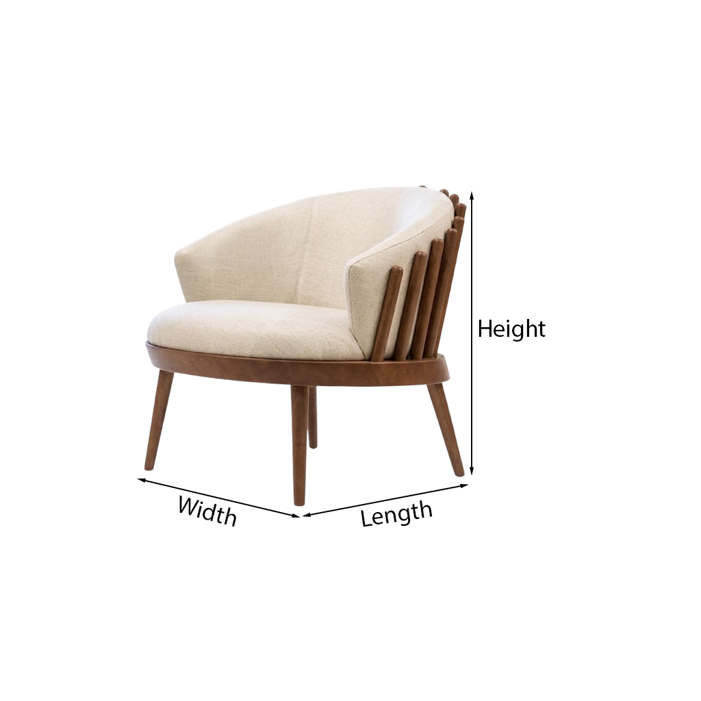 Mid-Century Natural Wood Accent Chair With Upholstered Seat For Living Room