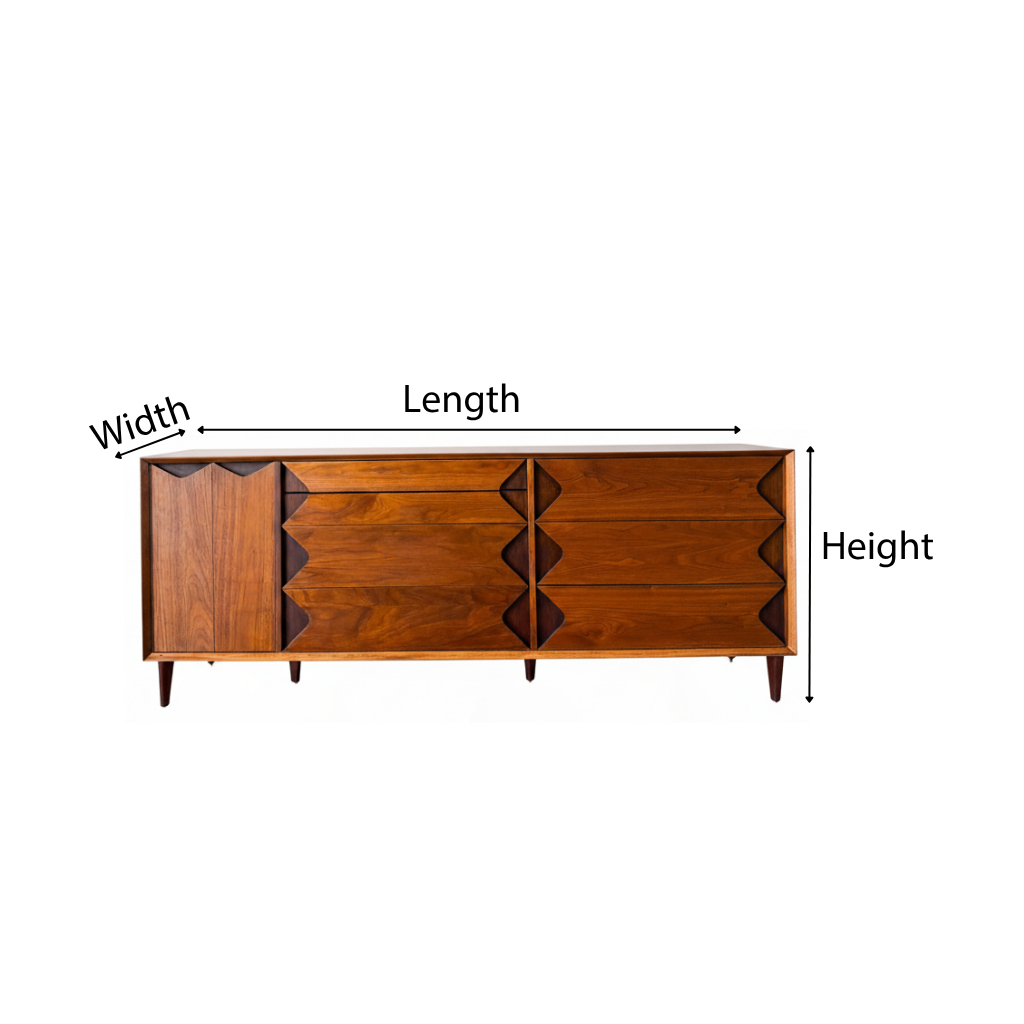 Mid-Century Natural Wood Cabinet With Decorative Drawer Fronts For Living Room