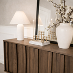 Mid-Century Natural Wood Cabinet With Sculpted Front Detail For Living Room