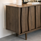Mid-Century Natural Wood Cabinet With Sculpted Front Detail For Living Room
