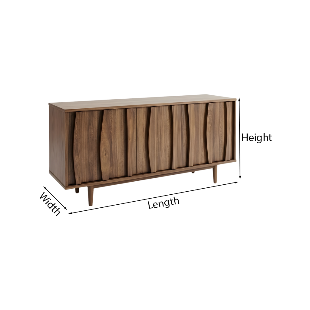 Mid-Century Natural Wood Cabinet With Sculpted Front Detail For Living Room
