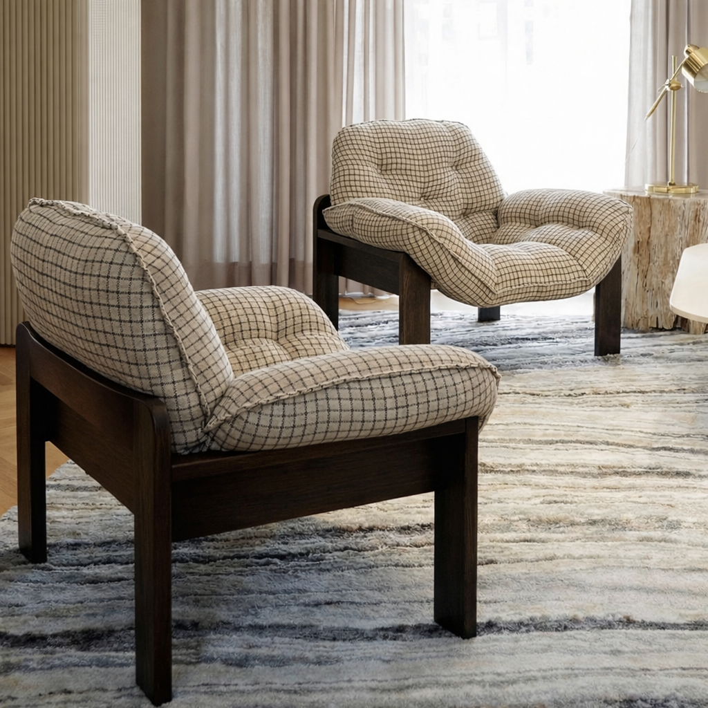 Mid-Century Wooden Accent Chair With Soft Upholstered Seat For Living Room