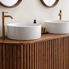 Mid-Century Wooden Bathroom Vanity With Fluted Front For Bathroom