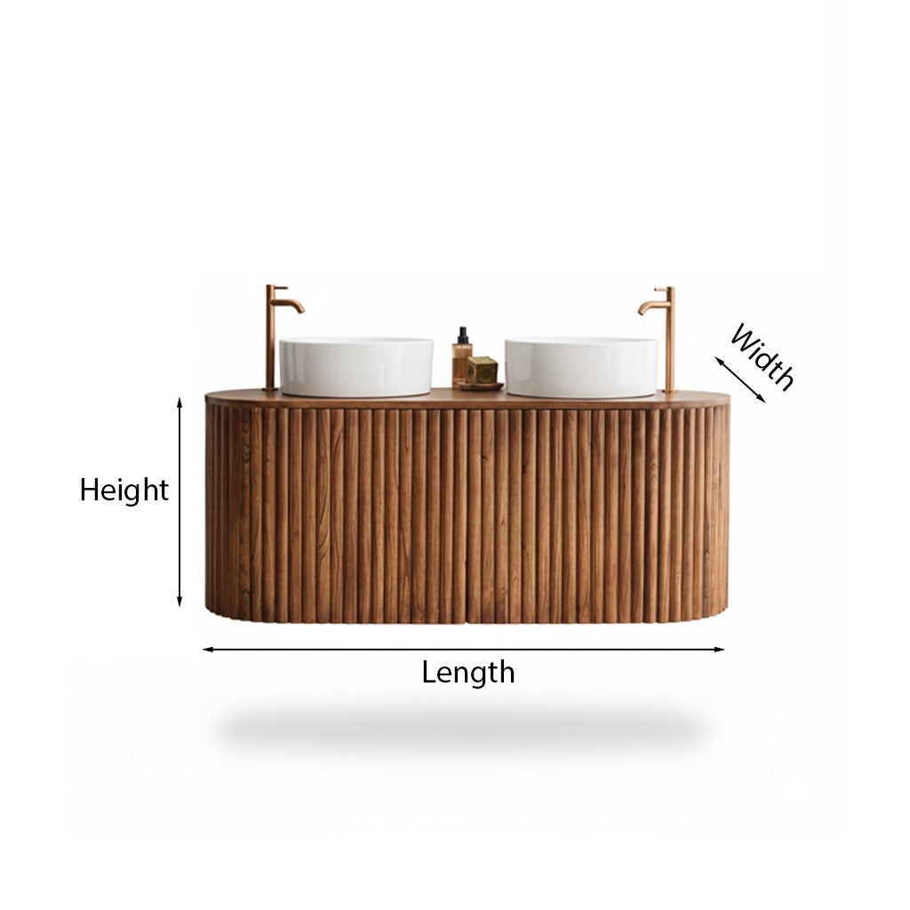 Mid-Century Wooden Bathroom Vanity With Fluted Front For Bathroom