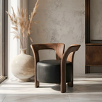 Modern Accent Chair With Natural Wood Frame And Leather Upholstered Seat For Living Room