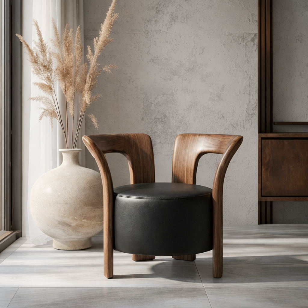 Modern Accent Chair With Natural Wood Frame And Leather Upholstered Seat For Living Room