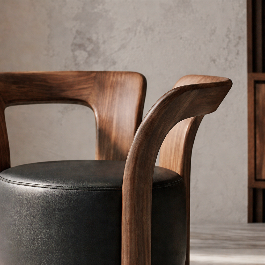 Modern Accent Chair With Natural Wood Frame And Leather Upholstered Seat For Living Room