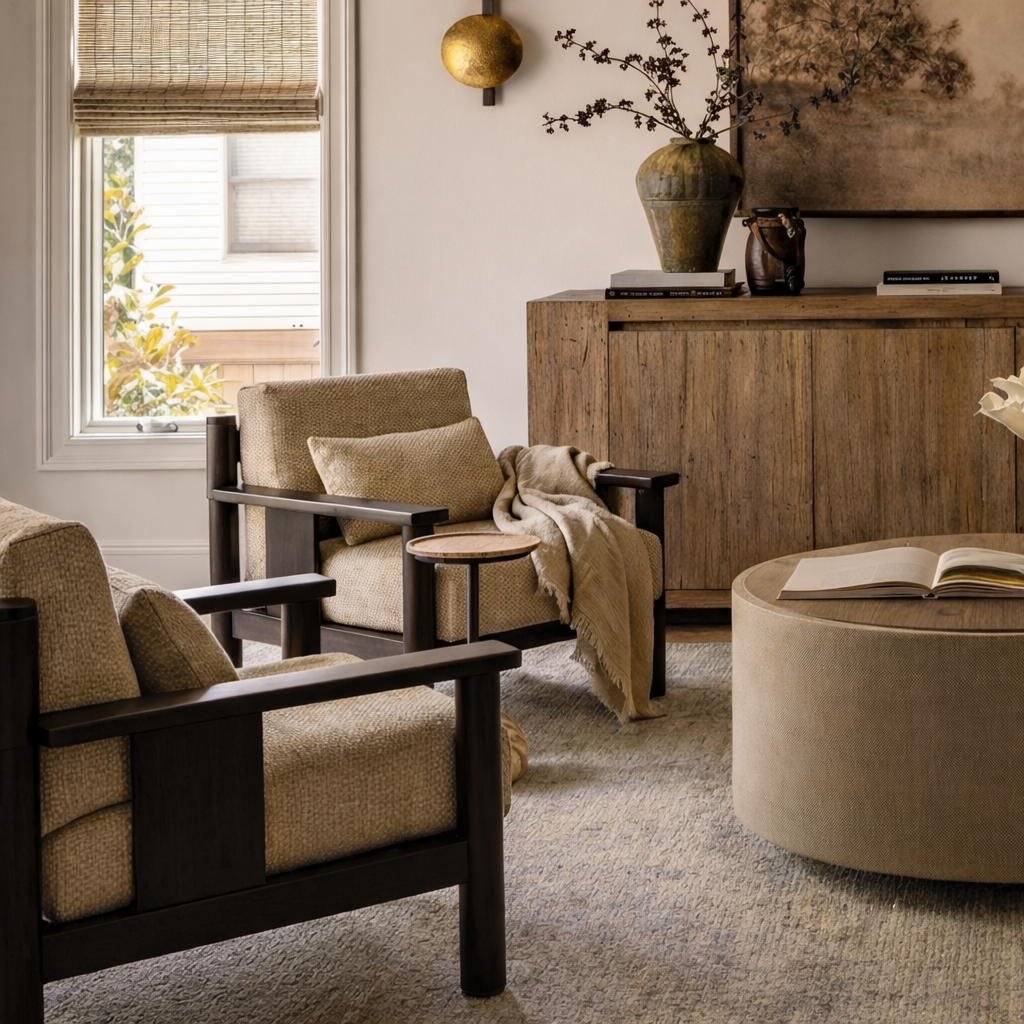 Modern Accent Chair With Wood Frame And Upholstered Cushion For Living Room