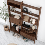 Modern Natural Wood Bookshelf With Cabinet Storage And Display Shelves For Office