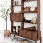 Modern Natural Wood Bookshelf With Cabinet Storage And Display Shelves For Office