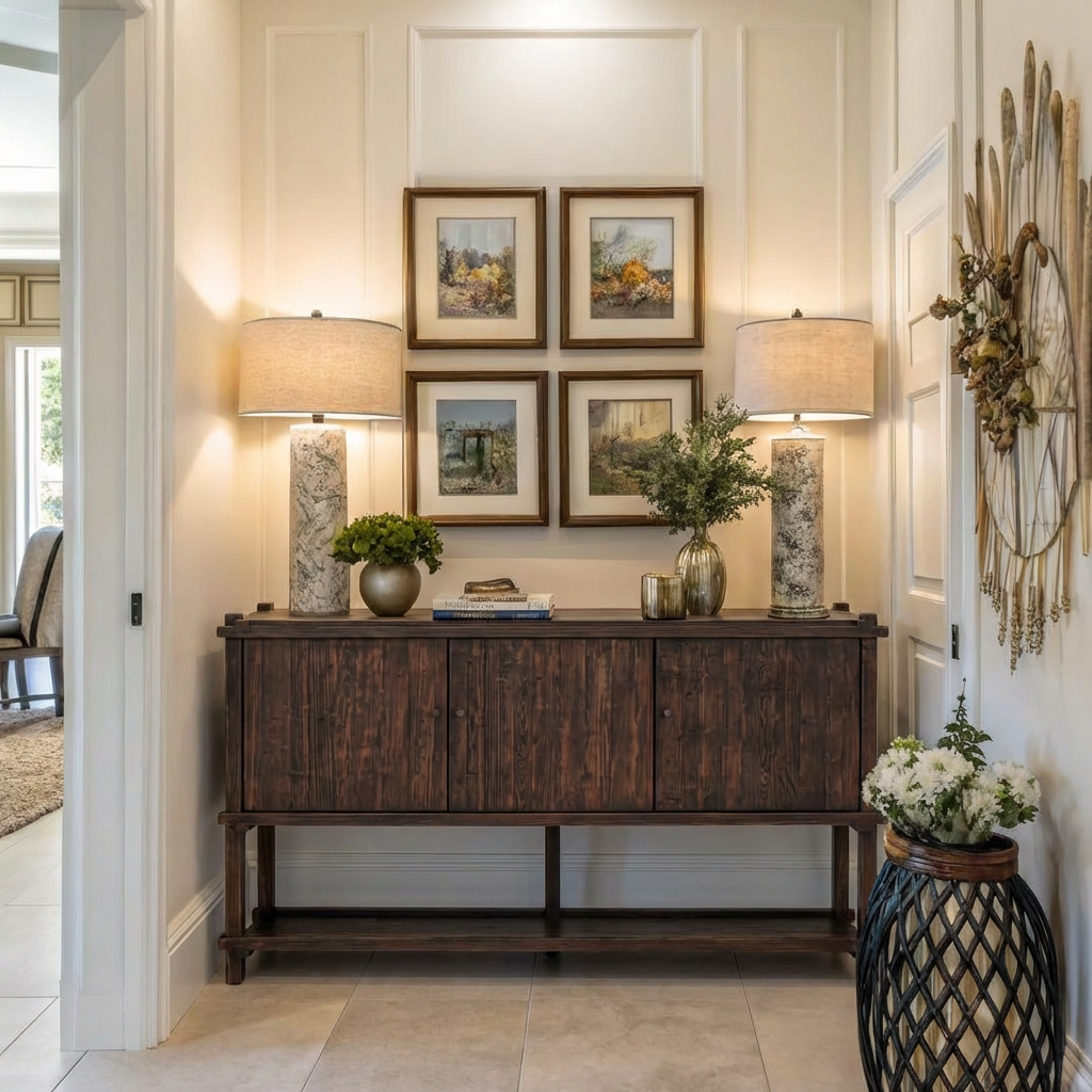 Modern Natural Wood Cabinet With Open Lower Shelf For Living Room