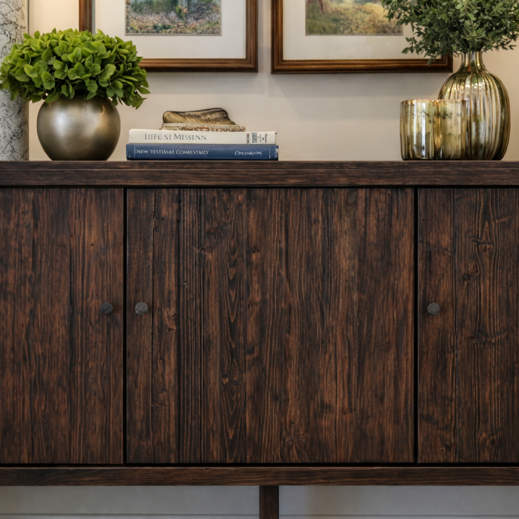 Modern Natural Wood Cabinet With Open Lower Shelf For Living Room
