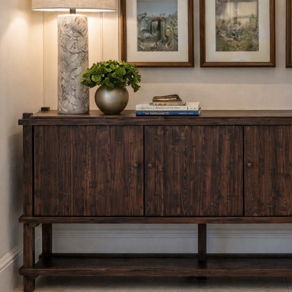 Modern Natural Wood Cabinet With Open Lower Shelf For Living Room