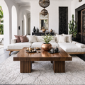 Modern Natural Wood Coffee Table With Fluted Pedestal Base For Living Room