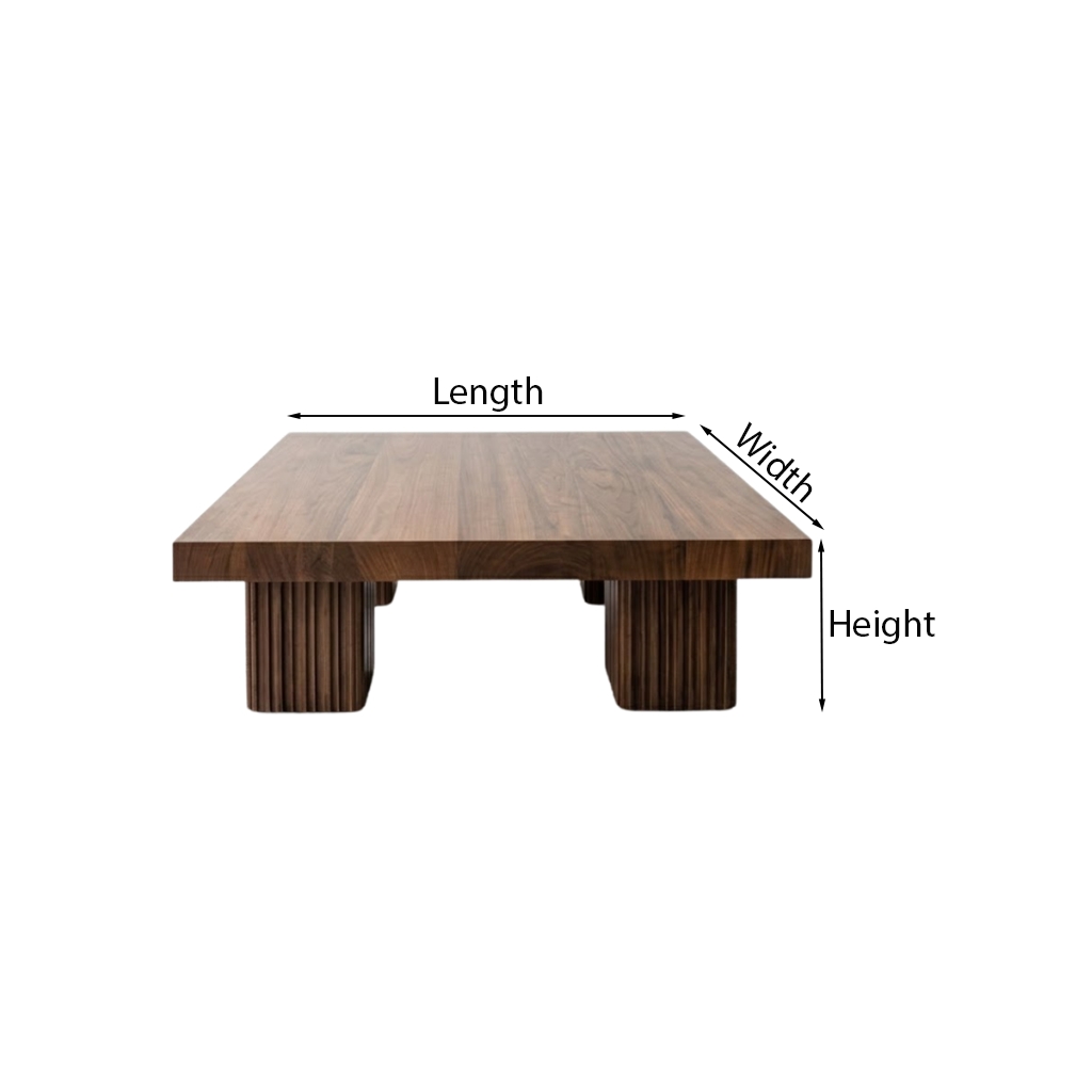 Modern Natural Wood Coffee Table With Fluted Pedestal Base For Living Room