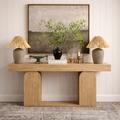 Modern Natural Wood Console Table With Arch-Shaped Base And Open Shelf For Living Room