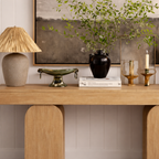Modern Natural Wood Console Table With Arch-Shaped Base And Open Shelf For Living Room