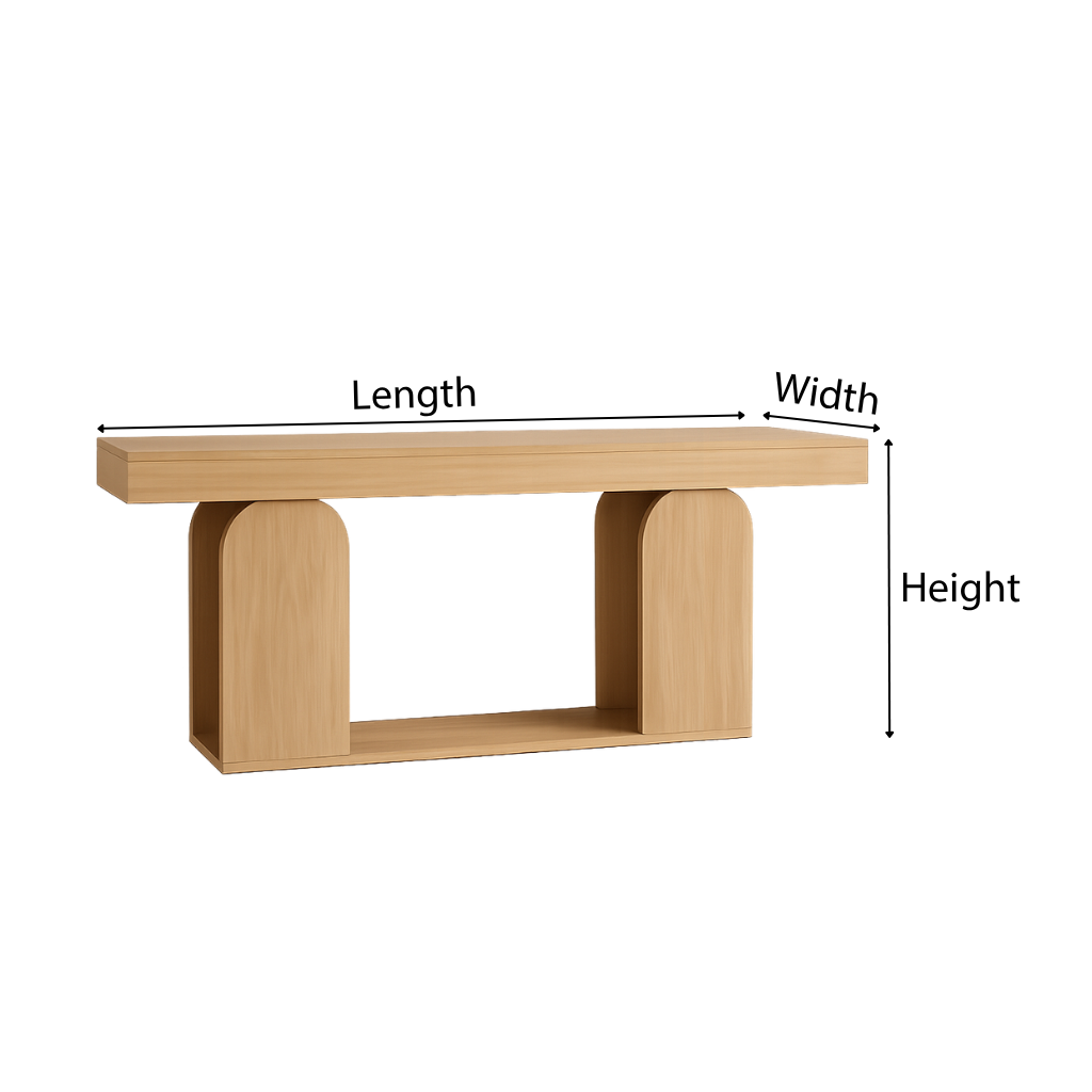 Modern Natural Wood Console Table With Arch-Shaped Base And Open Shelf For Living Room