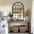Modern Natural Wood Console Table With Arched Base And Open Storage For Living Room