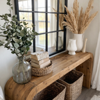 Modern Natural Wood Console Table With Arched Base And Open Storage For Living Room