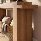 Modern Natural Wood Console Table With Clean Lines And Open Storage For Living Room