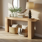 Modern Natural Wood Console Table With Clean Lines And Open Storage For Living Room