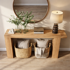 Modern Natural Wood Console Table With Clean Lines And Open Storage For Living Room