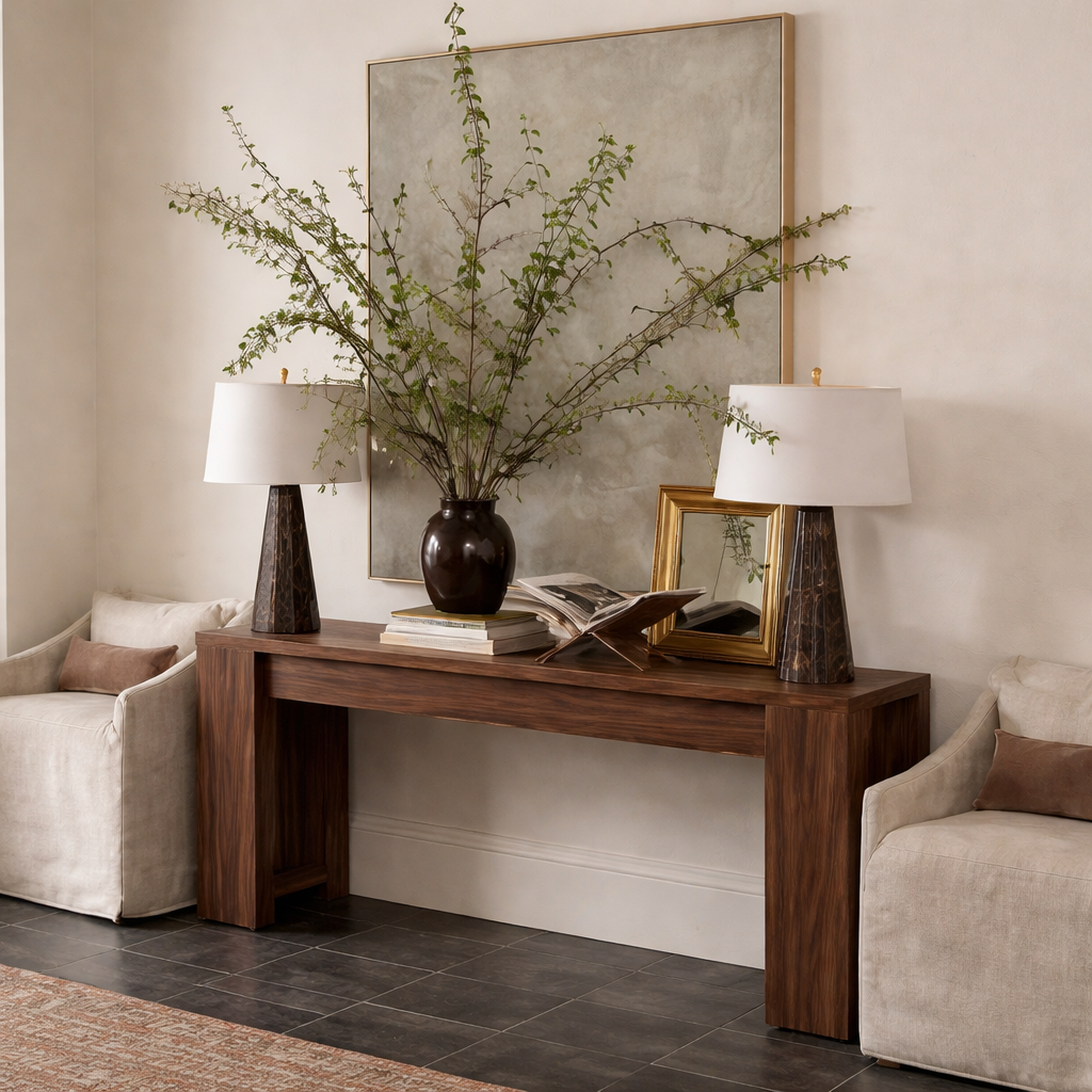 Modern Natural Wood Console Table With Clean Lines And Spacious Surface For Living Room