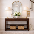Modern Natural Wood Console Table With Drawers And Open Shelf For Living Room