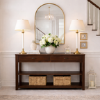 Modern Natural Wood Console Table With Drawers And Open Shelf For Living Room