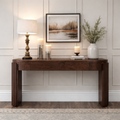 Modern Natural Wood Console Table With Fluted Columns And Drawers For Living Room