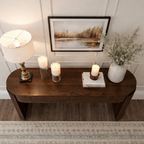 Modern Natural Wood Console Table With Fluted Columns And Drawers For Living Room