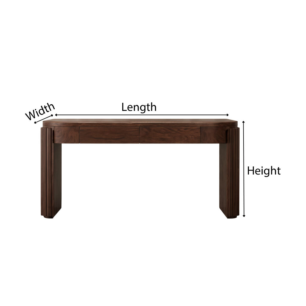 Modern Natural Wood Console Table With Fluted Columns And Drawers For Living Room