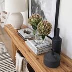 Modern Natural Wood Console Table With Fluted Columns And Open Storage For Living Room