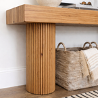 Modern Natural Wood Console Table With Fluted Columns And Open Storage For Living Room