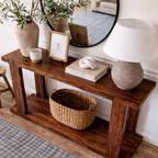 Modern Natural Wood Console Table With Open Shelf And Minimalist Design For Living Room