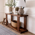 Modern Natural Wood Console Table With Open Shelf And Minimalist Design For Living Room