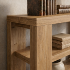 Modern Natural Wood Console Table With Open Shelves And Thick Frame For Living Room