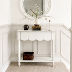 Modern Natural Wood Console Table With Scalloped Edges For Living Room