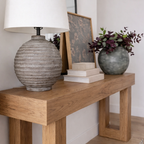 Modern Natural Wood Console Table With Thick Top And Block Legs For Living Room