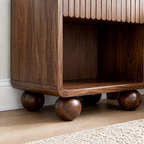 Modern Natural Wood Nightstand With Fluted Drawer Front And Open Shelf For Bedroom