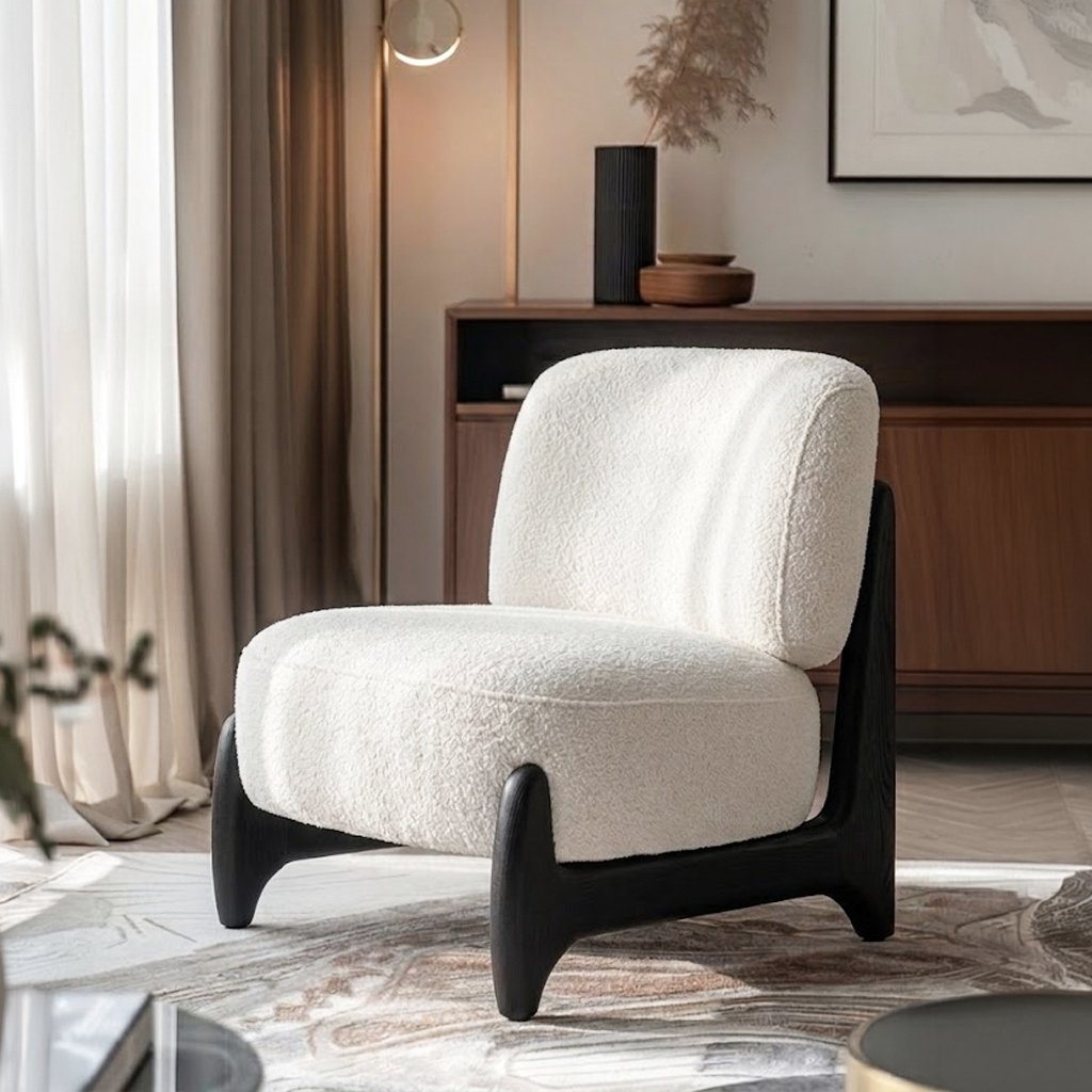 Modern Upholstered Accent Chair With Dark Wood Frame For Living Room