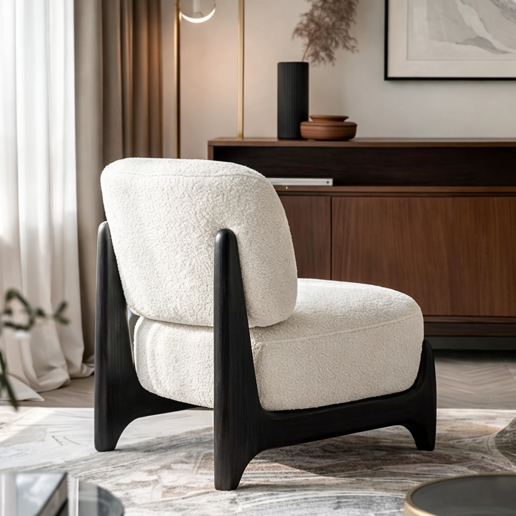 Modern Upholstered Accent Chair With Dark Wood Frame For Living Room