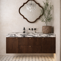 Modern Wooden Bathroom Vanity With Faux Marble Top And Floating Storage