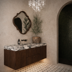 Modern Wooden Bathroom Vanity With Faux Marble Top And Floating Storage
