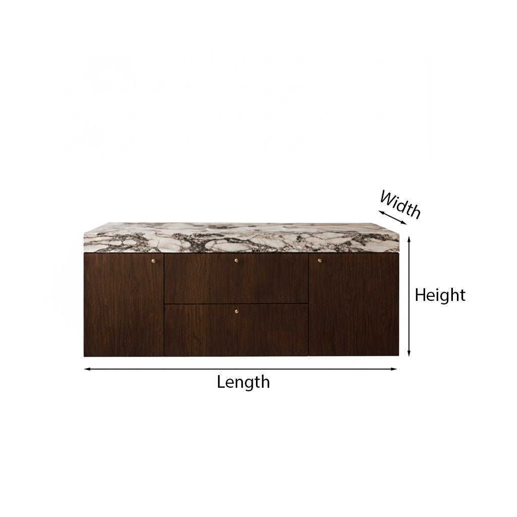 Modern Wooden Bathroom Vanity With Faux Marble Top And Floating Storage