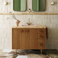Modern Wooden Bathroom Vanity With Faux Wood Stone Top And Side Drawer Storage For Bathroom