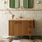 Modern Wooden Bathroom Vanity With Faux Wood Stone Top And Side Drawer Storage For Bathroom